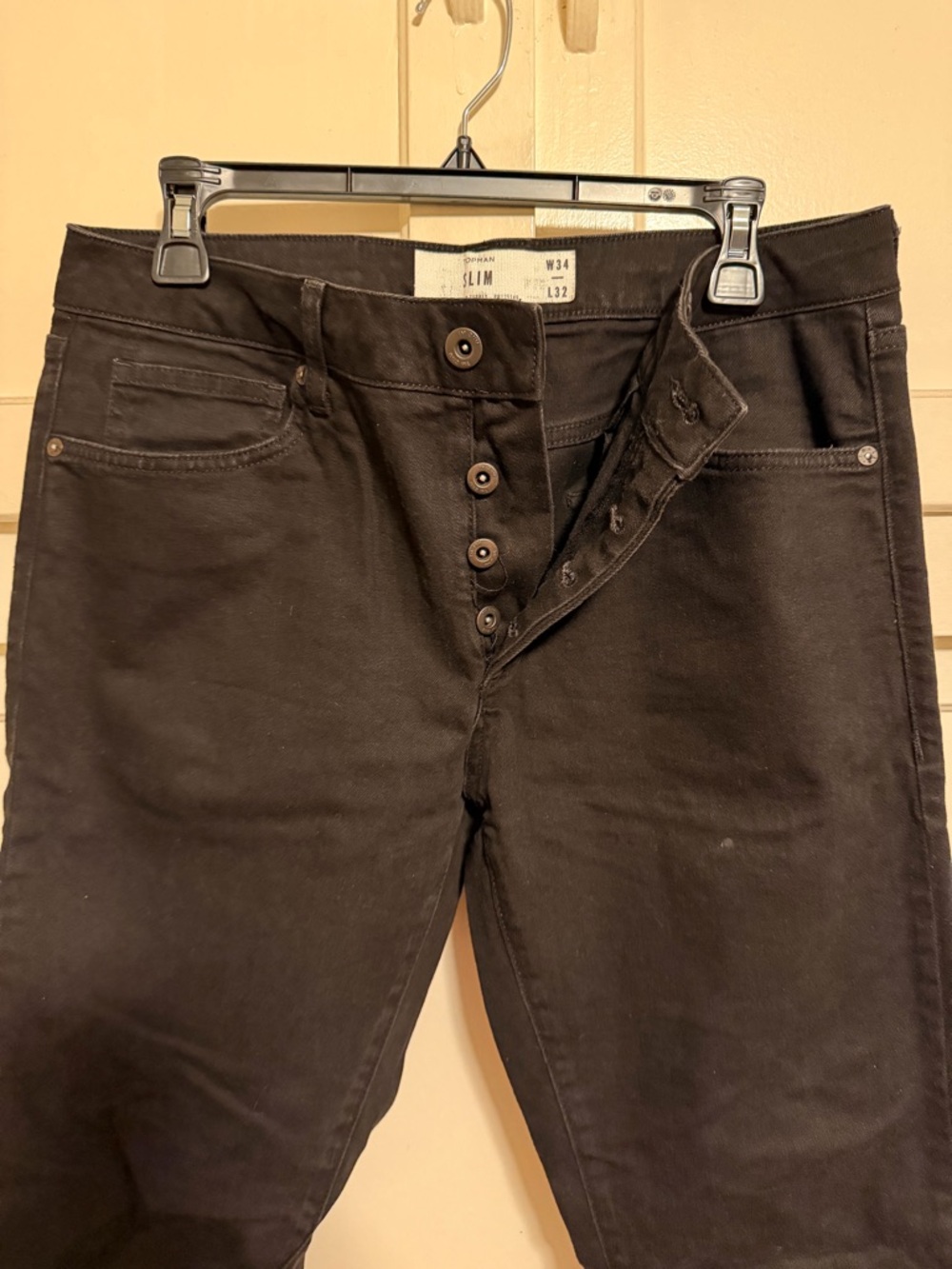 Topman Slim Button Fly Black Jeans
